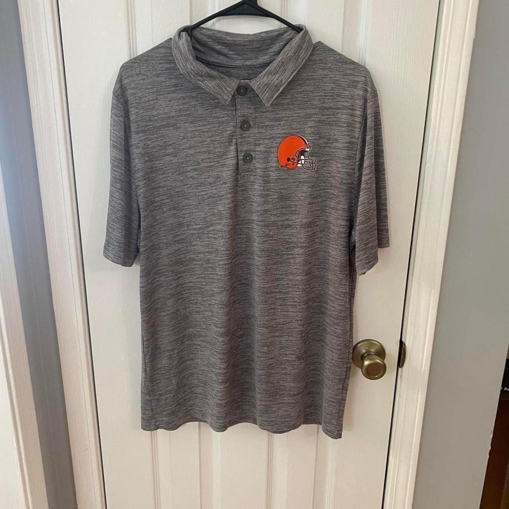 NFL Team Apparel Cleveland Browns Polo Mens Large Grey Space Dye Short Sleeve